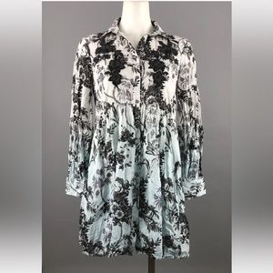 By Anthropologie Lavina Ombre Floral Paisley Shirt Dress Gray Blue Size 2